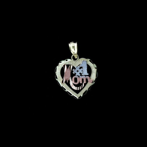 10K Yellow Gold #1 Mom Heart Pendant - Picture 3 of 5